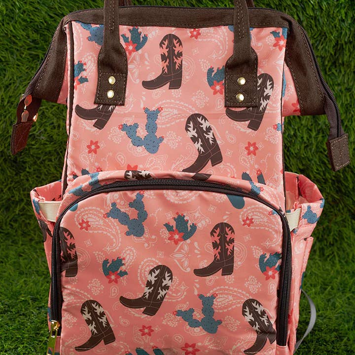 Kids Charm Online - Wholesale Diaper Bag - Baby - Western Boots & Cactus Printed Diaper Bag
