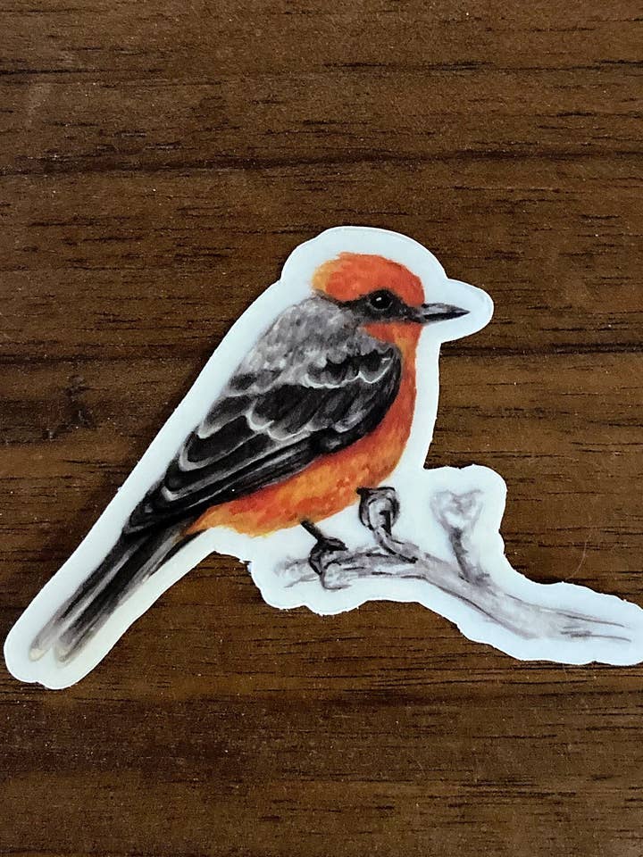 Vermillion Flycatcher Bird Clear Stickers for wholesale by Trendy Bullsh*t