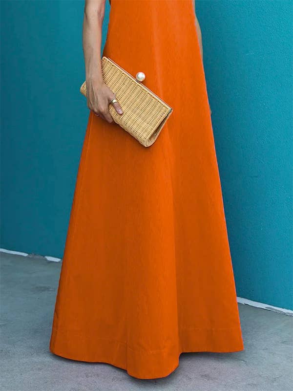 StyleGalX - Wholesale Dress - Women's - Loose Short Sleeves Solid Color High-Neck Maxi Dresses