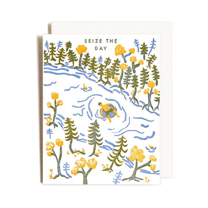 Homework Letterpress Studio - Wholesale Birthday Card - Seize the Day | Tubing River | Letterpress Card