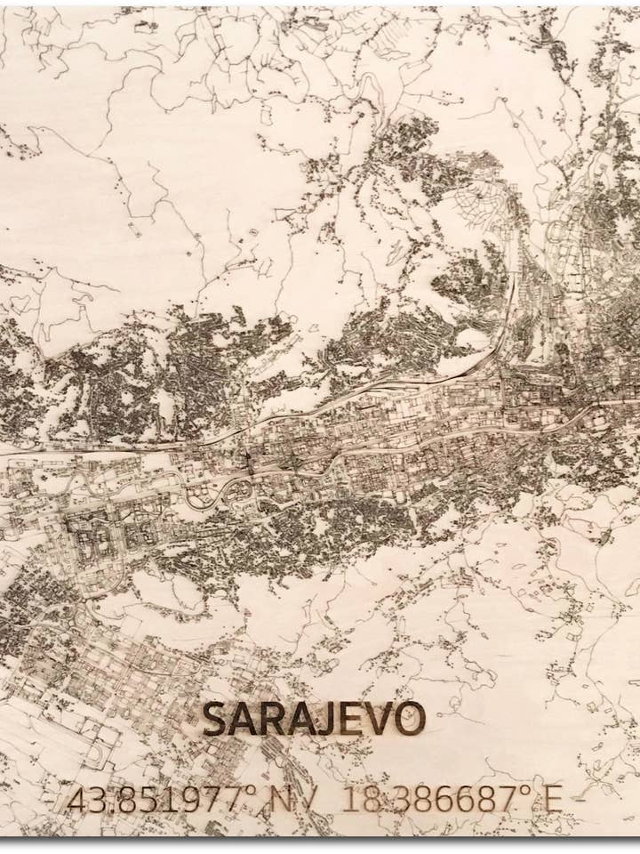 WOODEN WALL DECORATION Sarajevo XL CITYMAP för wholesale av Brandthout.
