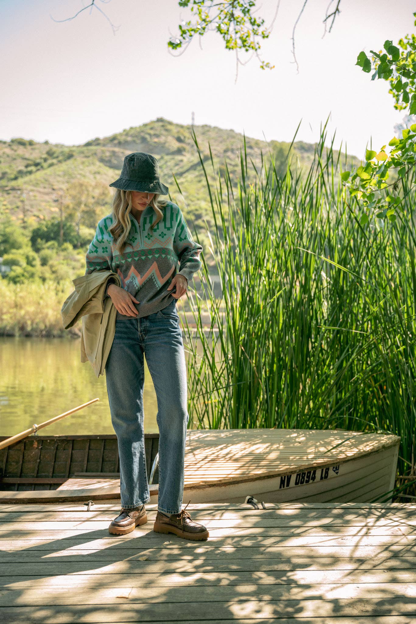 Burgundy Multi GEOMETRIC KNIT MOCK NECK HALF ZIP PULLOVER SWEATER MSW10885 for wholesale on Faire32