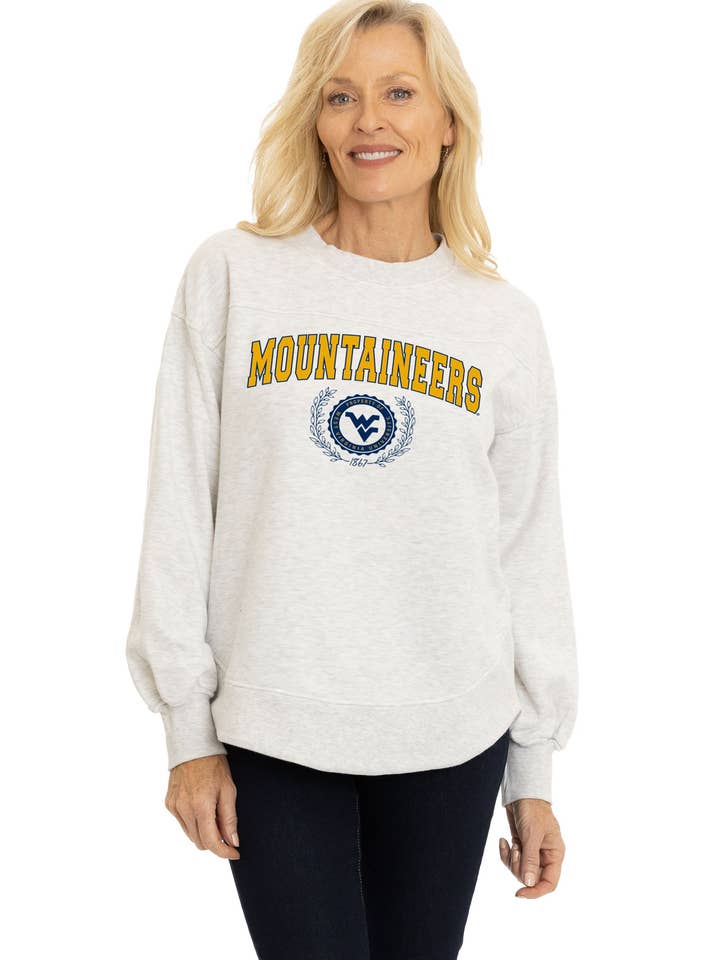 West Virginia Mountaineers Yvette Crewneck Sweatshirt for wholesale by Flying Colors Apparel