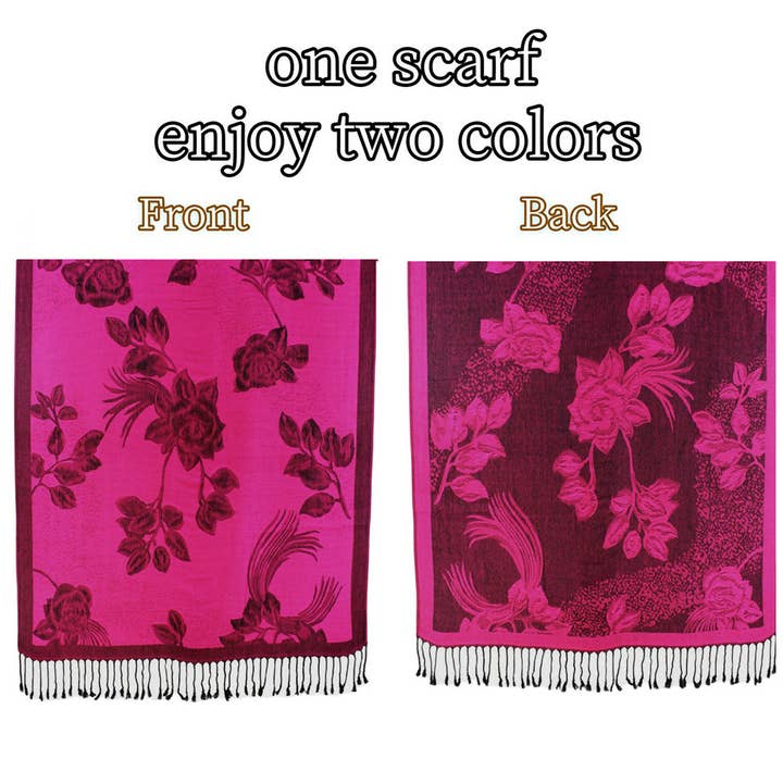 Sensibling Corp. - Wholesale Scarf – Women's - Rose Floral Pashmina Reversible Scarf Shawl23