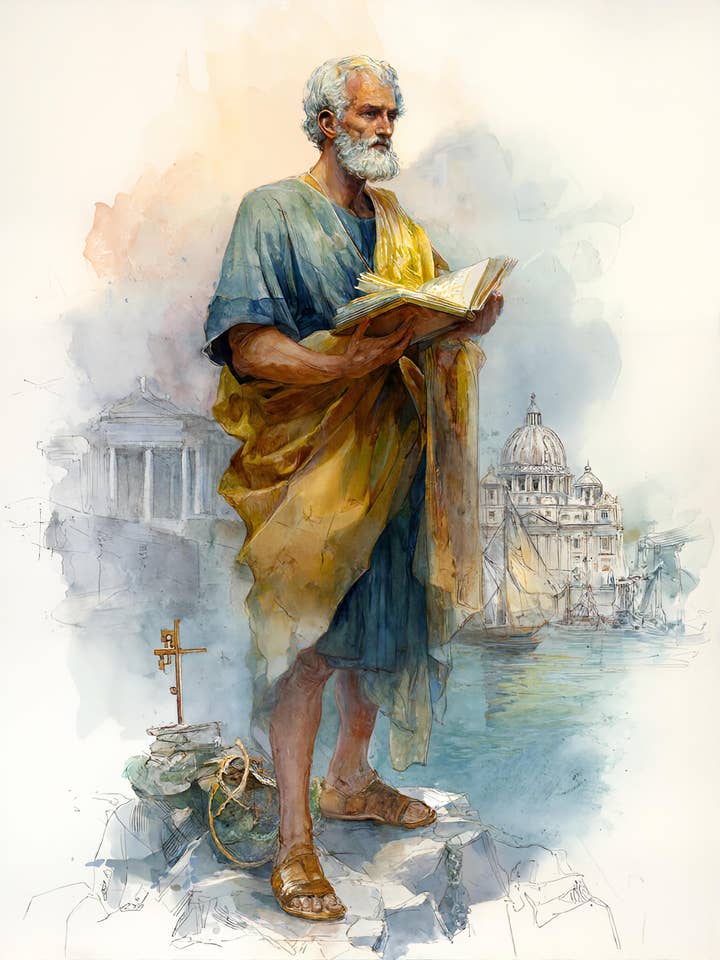 San Pedro - Santo Católico - Acuarelas para venta al por mayor de Chesapeake Farms LLC