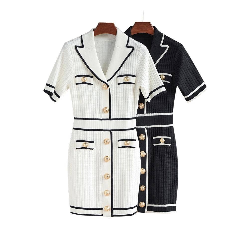 Nero Mini abito Elena in maglia a contrasto nero in vendita all'ingrosso su Faire1