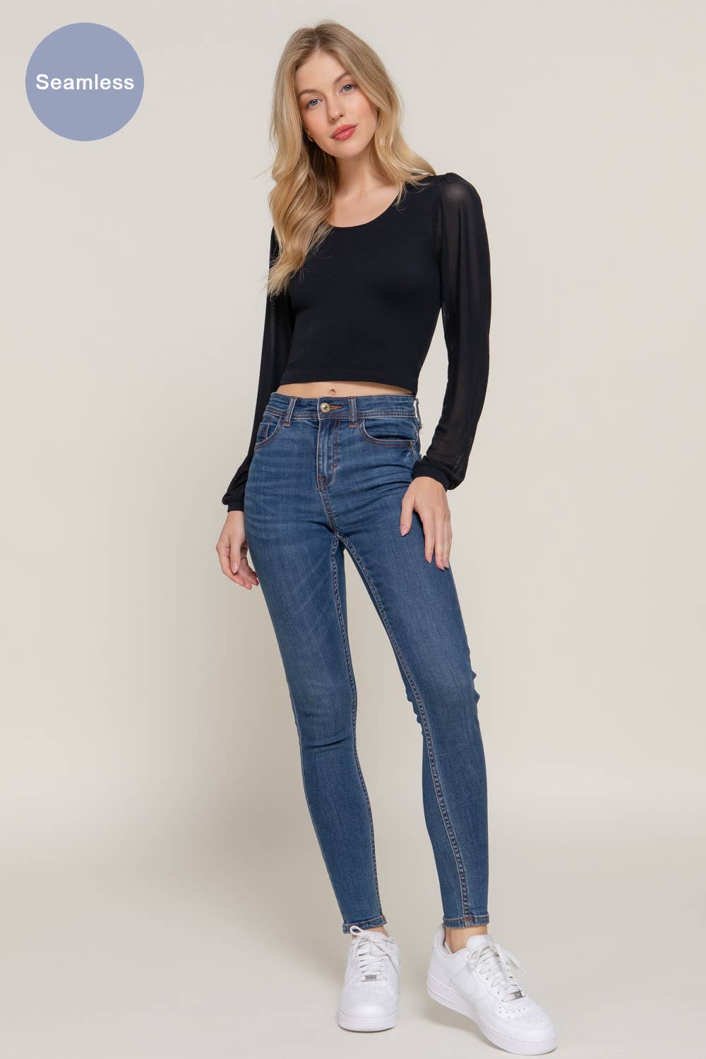 Active Basic | Active USA - Wholesale Knit Top - Women's - Mesh Long Sleeve Round Neck Seamless Top11