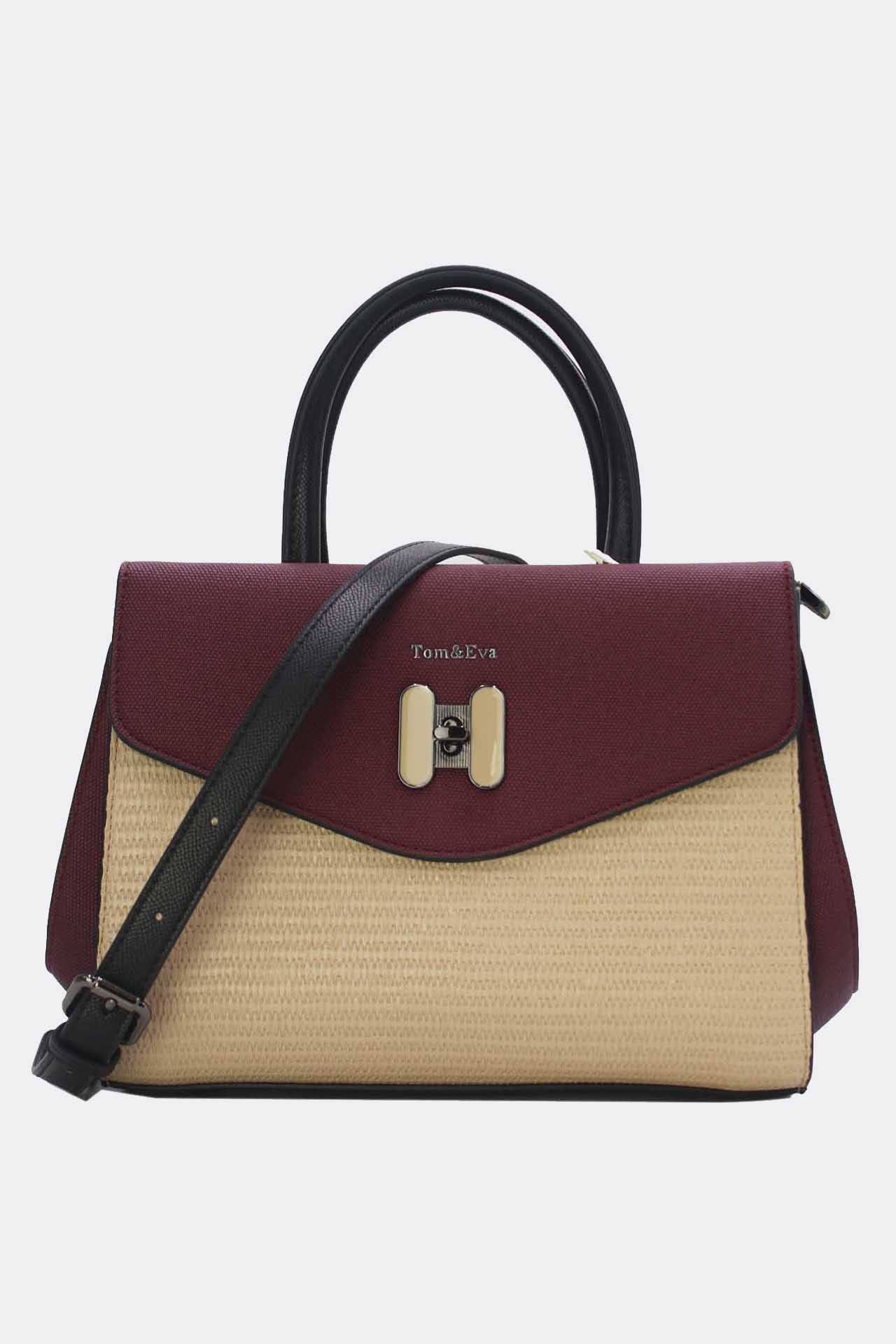 Tom&Eva (F.D.M diffusion) - Wholesale Top Handle Bag - Women's - Straw Effect Handbag with Decorative Flap 24B-60251