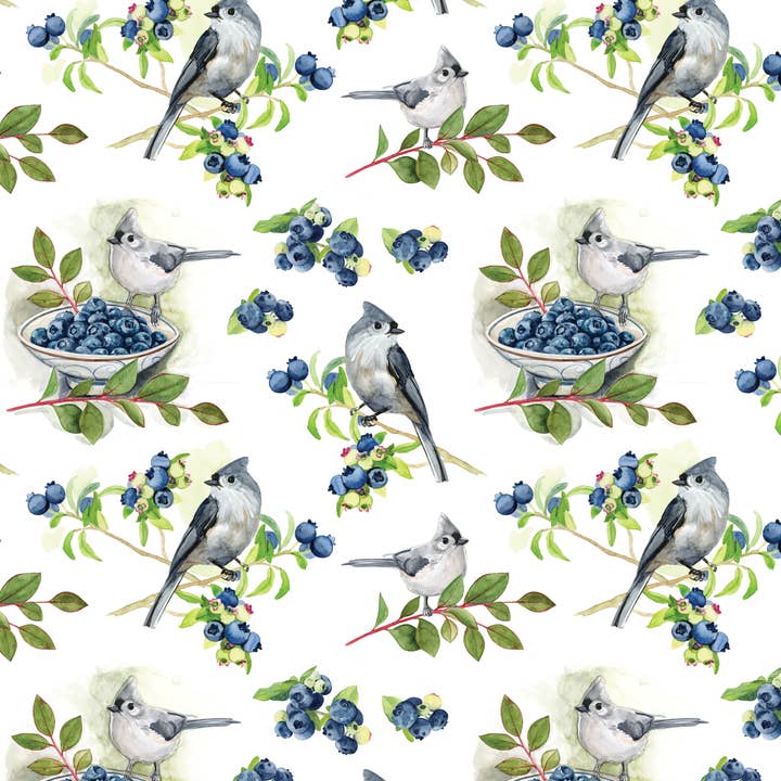 Kasey Melissa Art – Großhandel Geschirrtücher – Haubenmeise und Blaubeeren - Leinen Geschirrtuch4