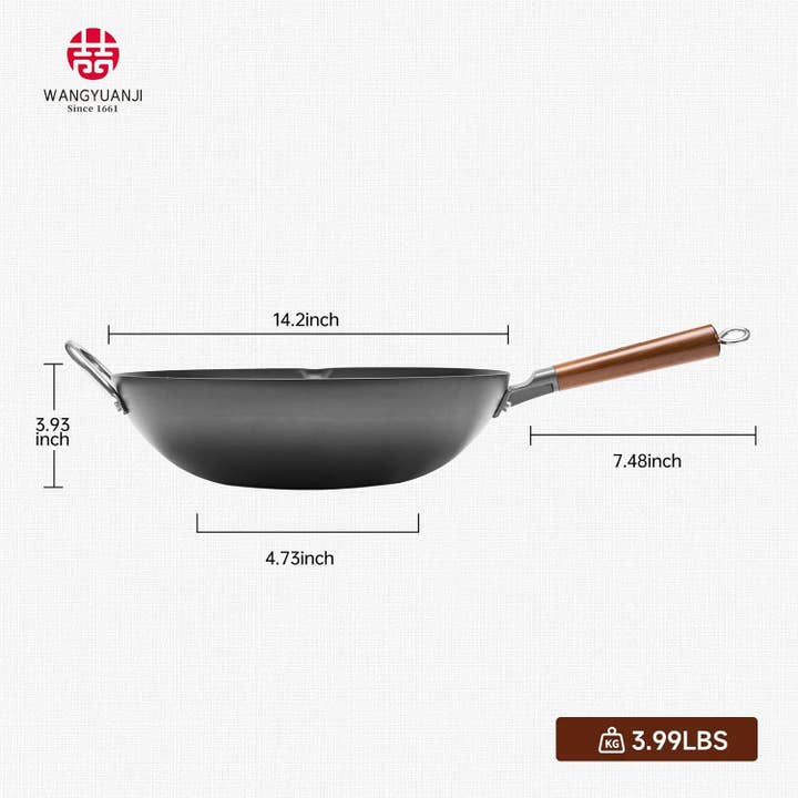WYJ - Wholesale Pan - WANGYUANJI Carbon Steel Wok Pan - 3 Size Choose with Spatula2