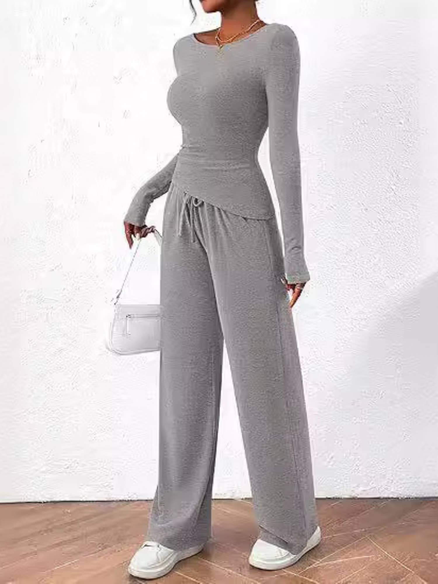 Anna Kaci Wholesale - Wholesale Lounge Set - Women's - Wide-Leg Lounge Set with Drawstring Closure4