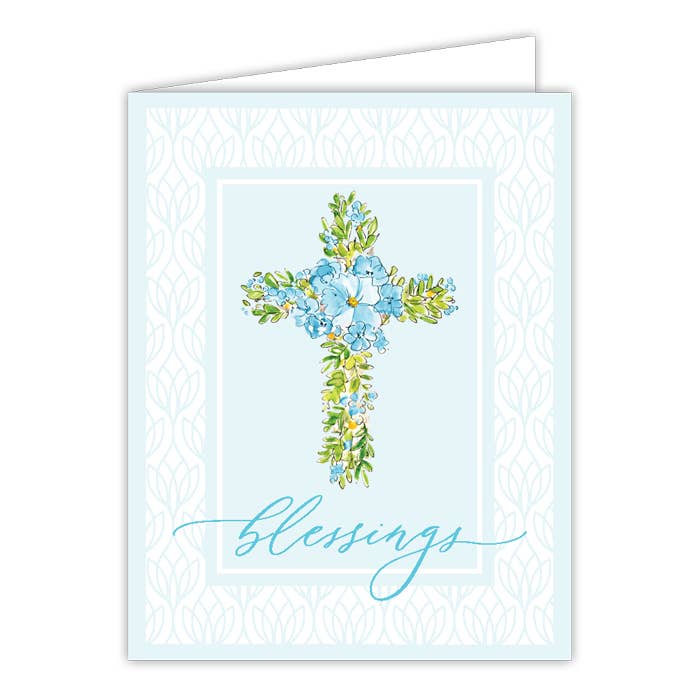 Cartão de Felicitações Cruz Floral Azul Pintada à Mão por atacado de RosanneBeck Collections