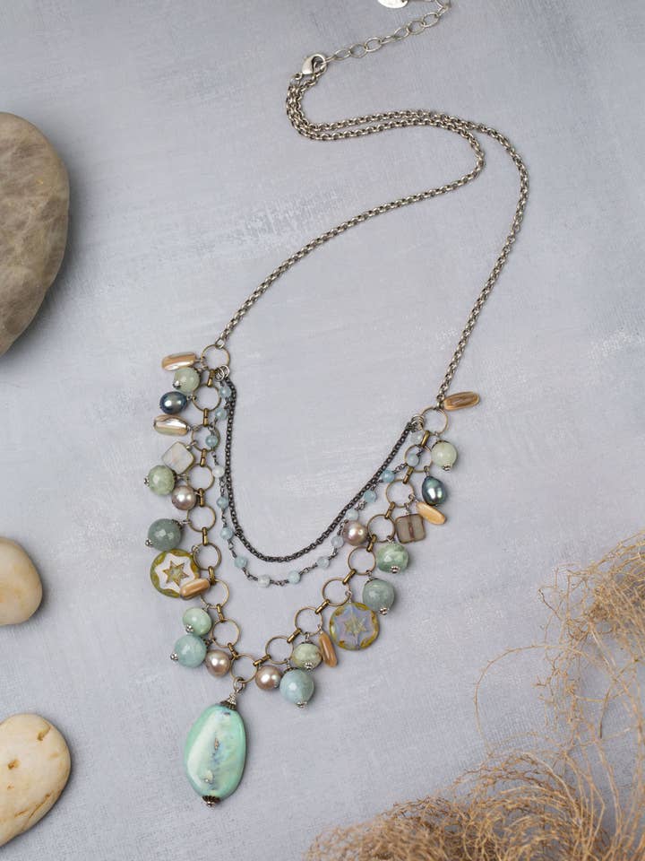 Venetian Dreams Süßwasserperle, 25—61 cm, Aquamarin, Abalone für den Großhandel von Anne Vaughan Designs Jewelry