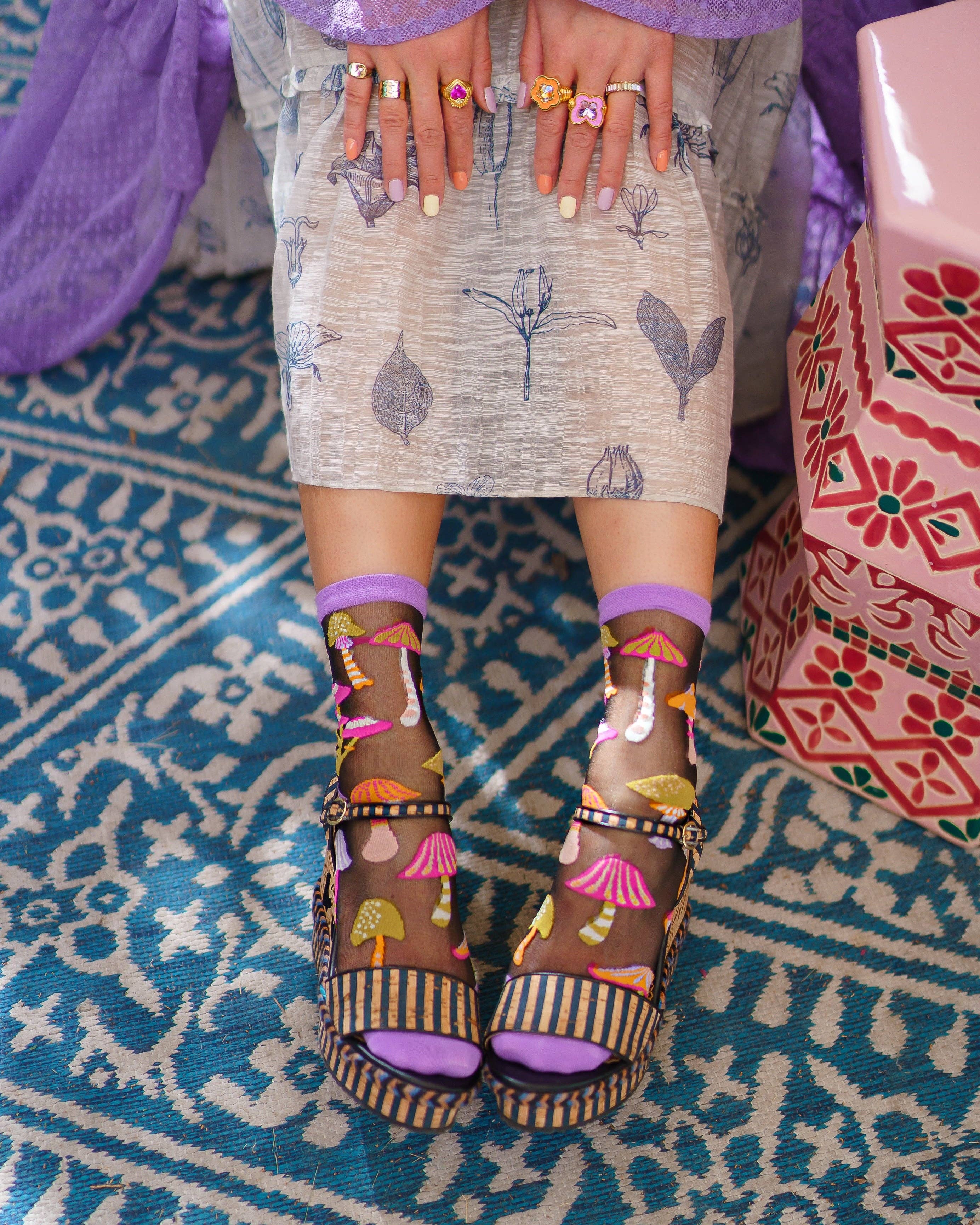 Sock Candy - Wholesale Socks - Women's - Magic Mushrooms Black Sheer Crew Sock8