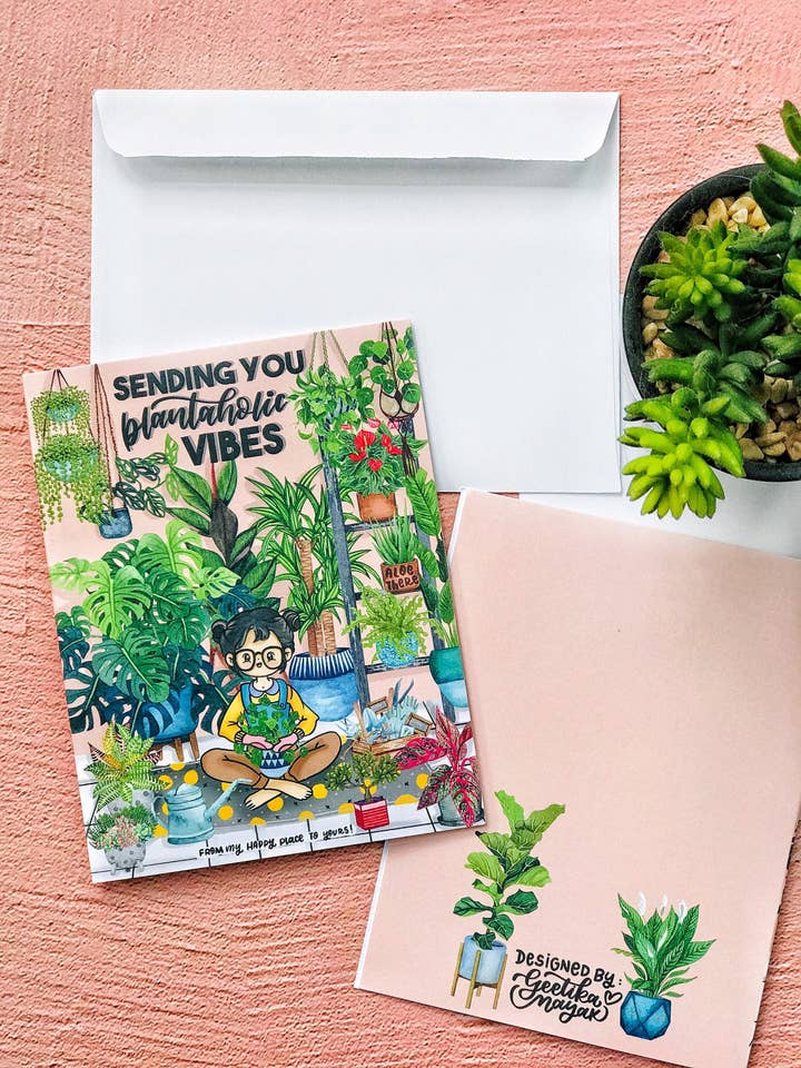 Sending Plantaholic Vibes Card | Card with an Envelope for wholesale by Artful Geet Creations