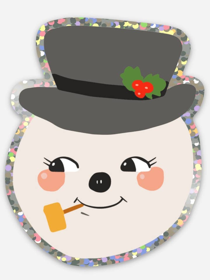 Vintage Snowman Die Cut Vinyl Glitter Sticker for wholesale by Party & Parlour