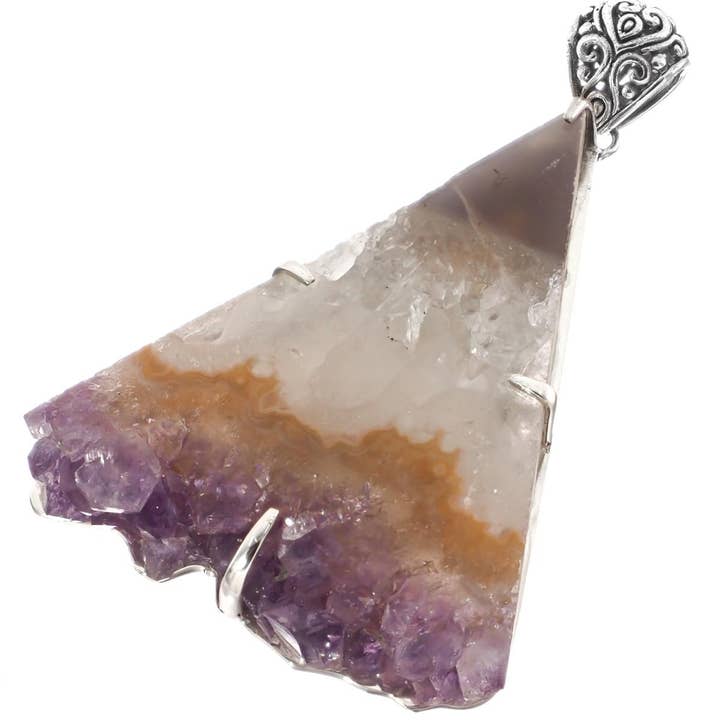 925 sterlingsilver ametistkristallgeodskiva skuren sterlinghänge, 2 3/4" för wholesale av FifiRose