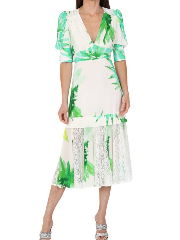 Orchid Midi Dress Green Flower for wholesale by SIRENS