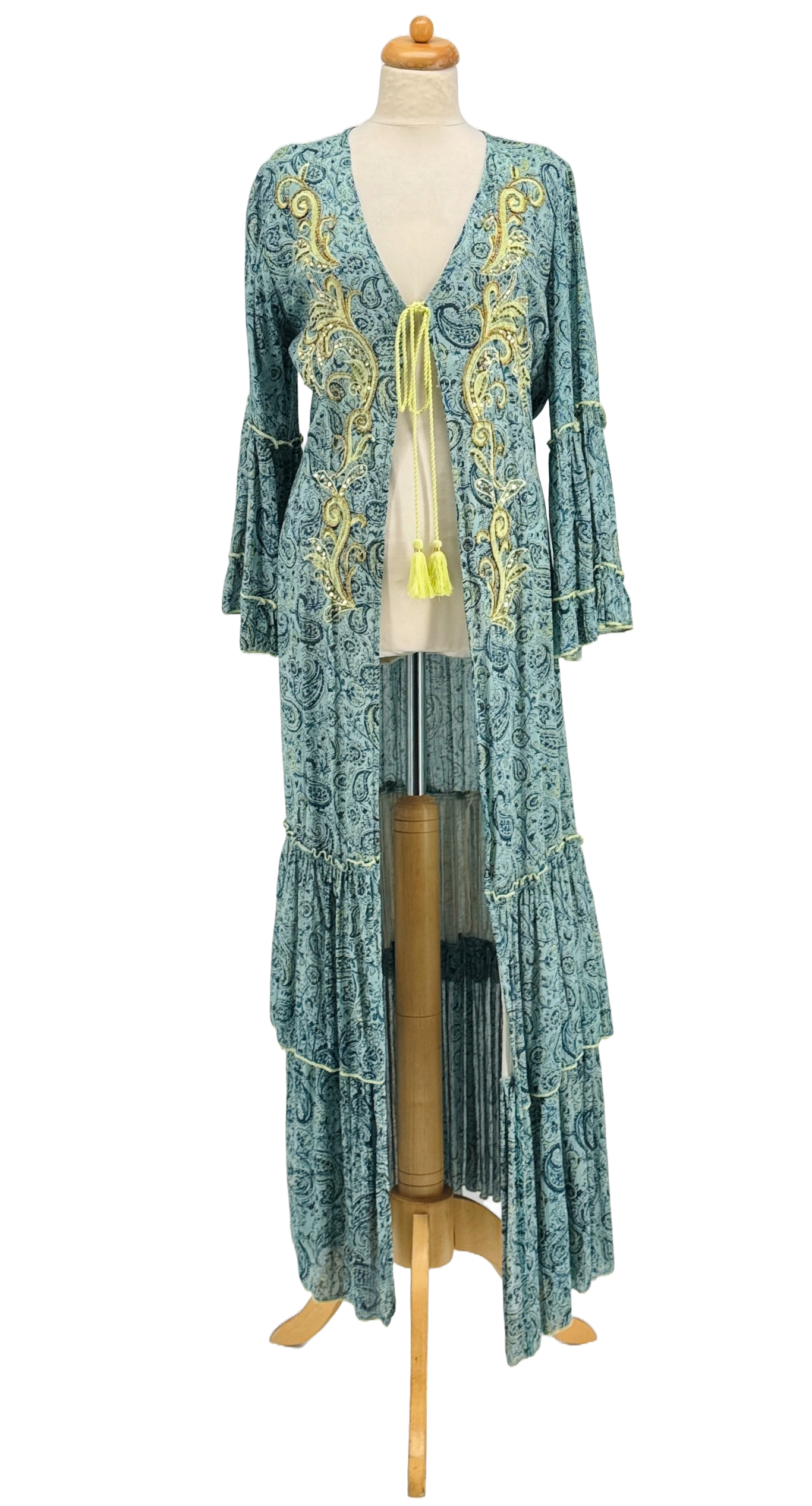  PETROL BLUE BEIGE PINK  HAND-EMBROIDERED PAISLEY PRINT KIMONO for wholesale on Faire5