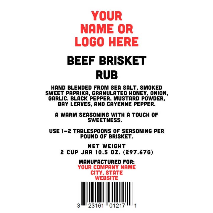 Beef Brisket Rub - Custom Logo - 2 Cup Jar for wholesale by Rachel's Spice Company