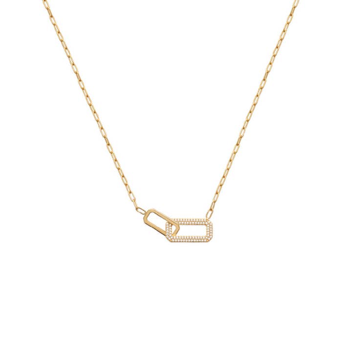 JewelryPrivateLabel Paige Square Collier plaqué or 18 carats et zircone cubique pour la vente par Jewelry Private Label