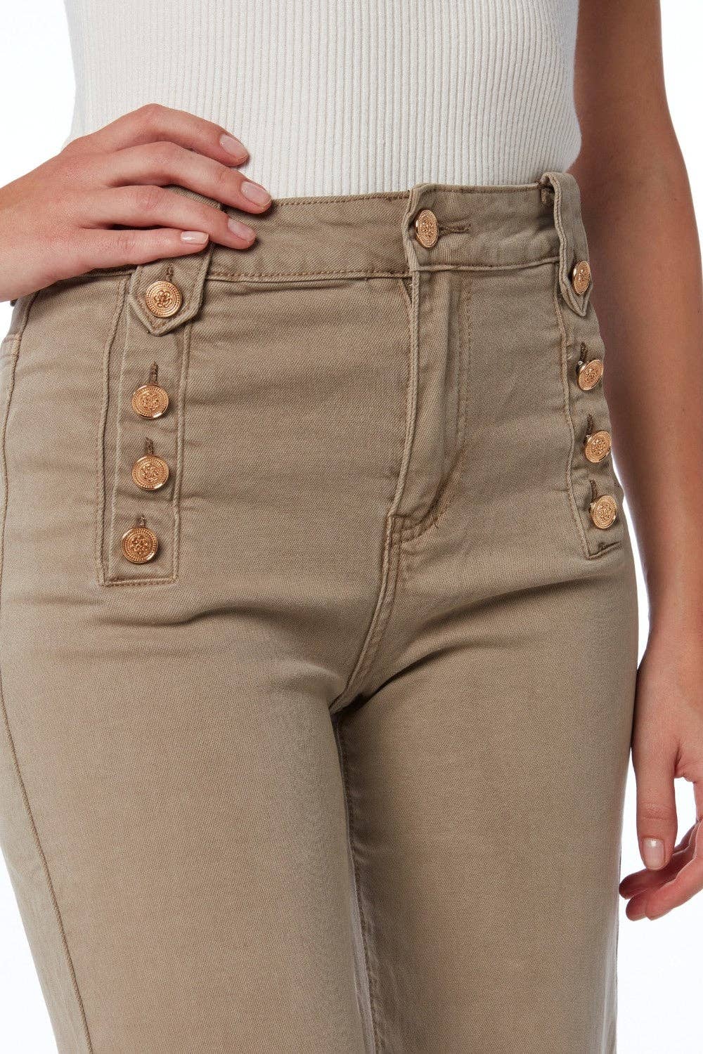 Straight Jeans With Gold Buttons At the Side in beige for wholesale on Faire3