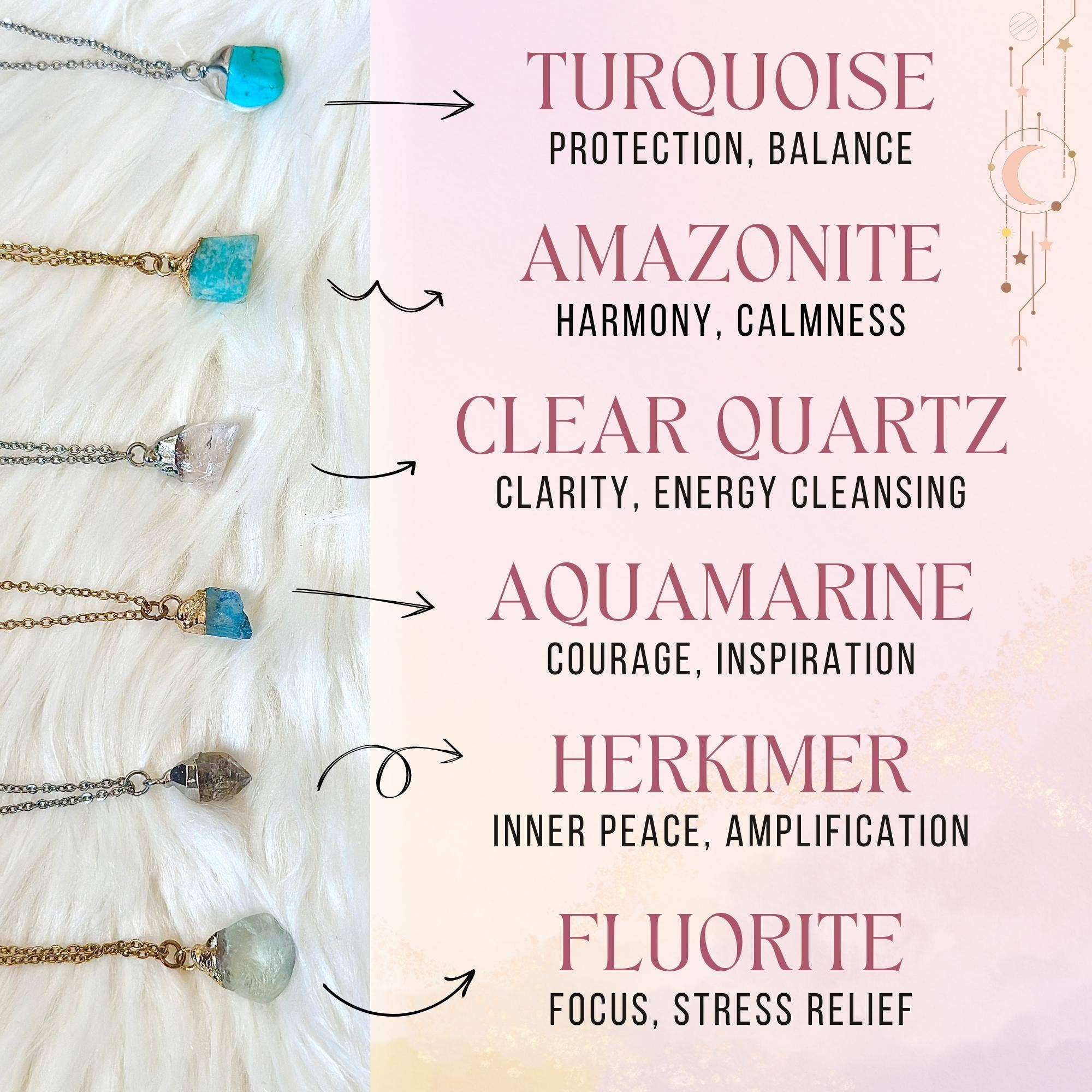 LilAryenne | Jewelry & Suncatchers - Venta al por mayor Collares con colgantes/abalorios - Collar de Cristal en Bruto - Regalo Espiritual de Acero Inoxidable4