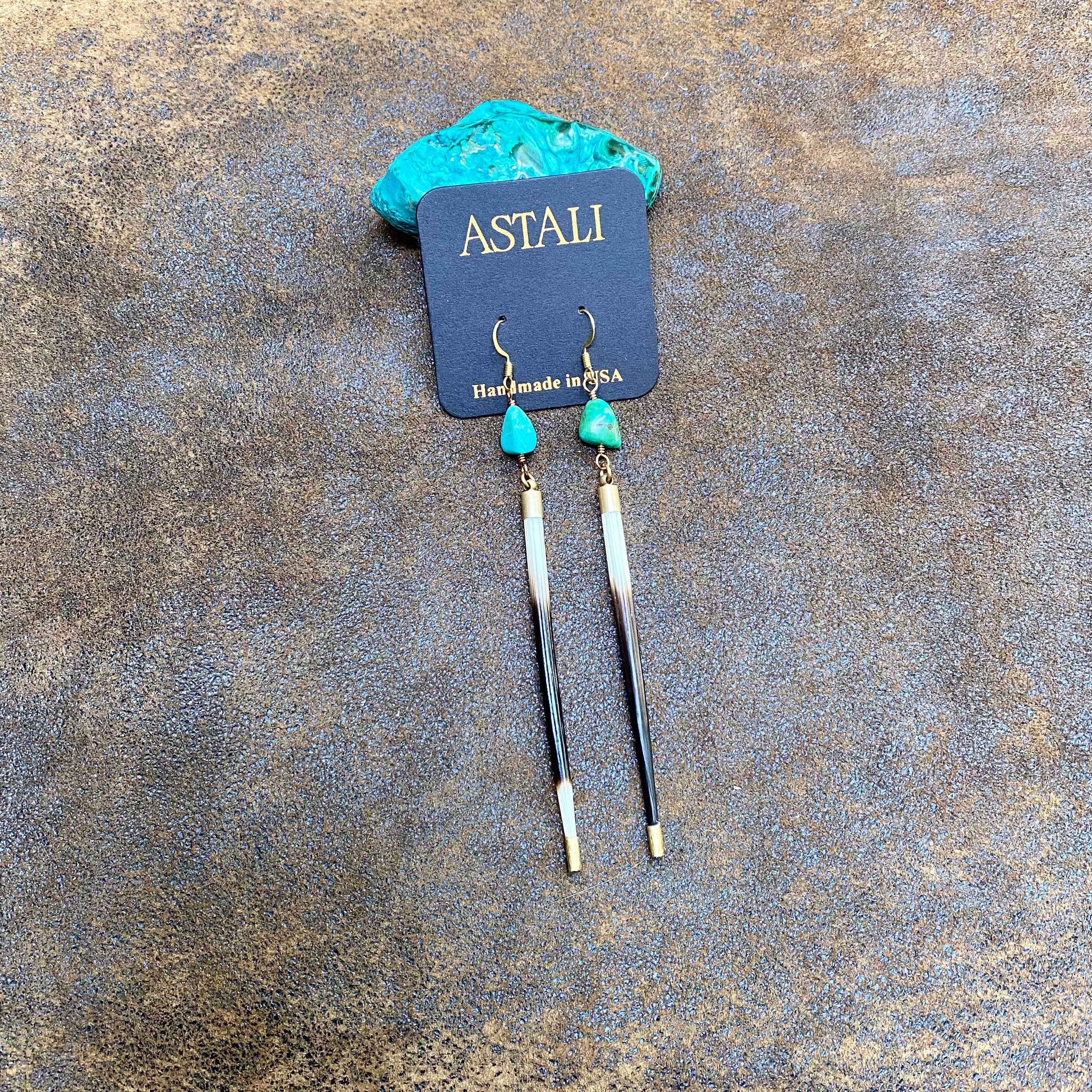 ASTALI - Venta al por mayor Pendientes colgantes - Pendientes de Quill de Puercoespín y Turquesa Real6