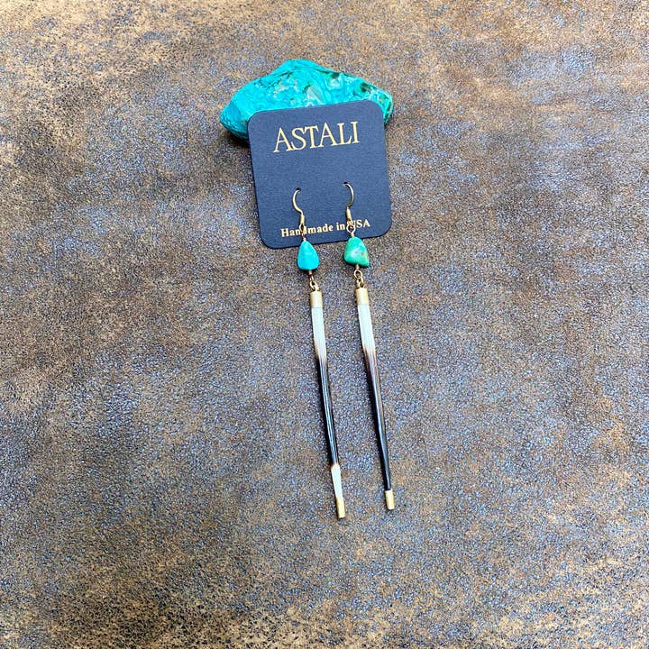 ASTALI - Wholesale Dangle earrings - Porcupine Quill & Turquoise Earrings, Real Turquoise & Quill6