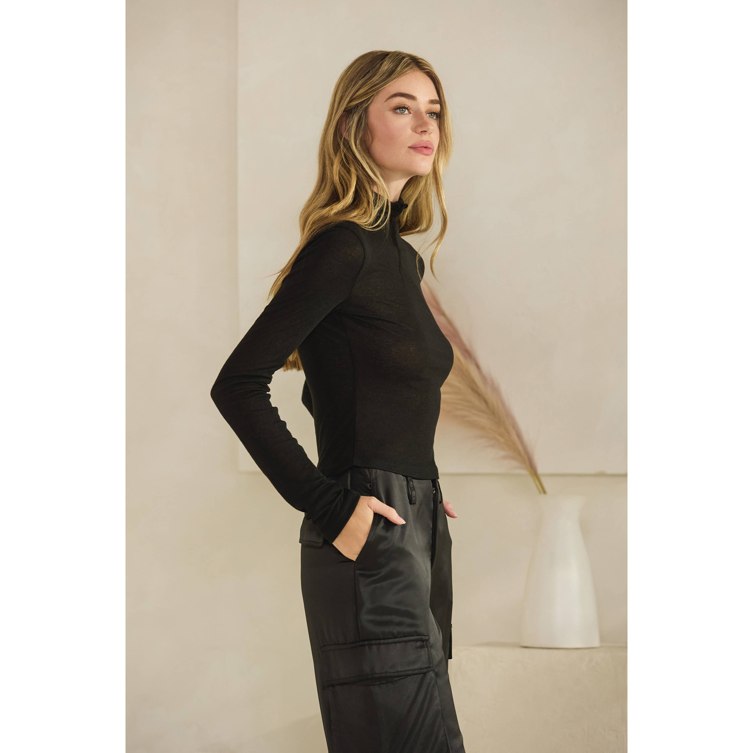 Honey Mango - Wholesale Blouse - Women's - Long sleeve sheer turtleneck top5