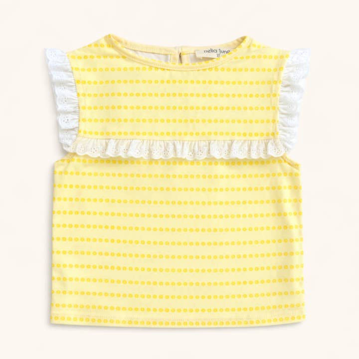 Eyelet Lace Tank in Yellow Floral Stripe for wholesale on Faire0