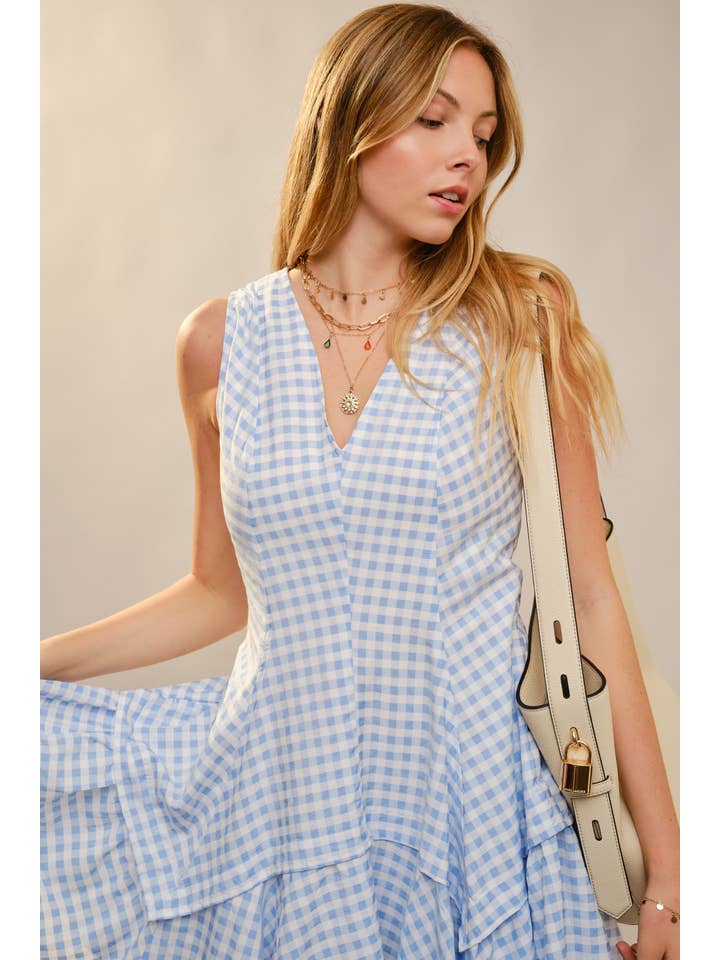 Blue B - Wholesale Dress - Women's - 47022D - Gingham Flare Mini Dress14