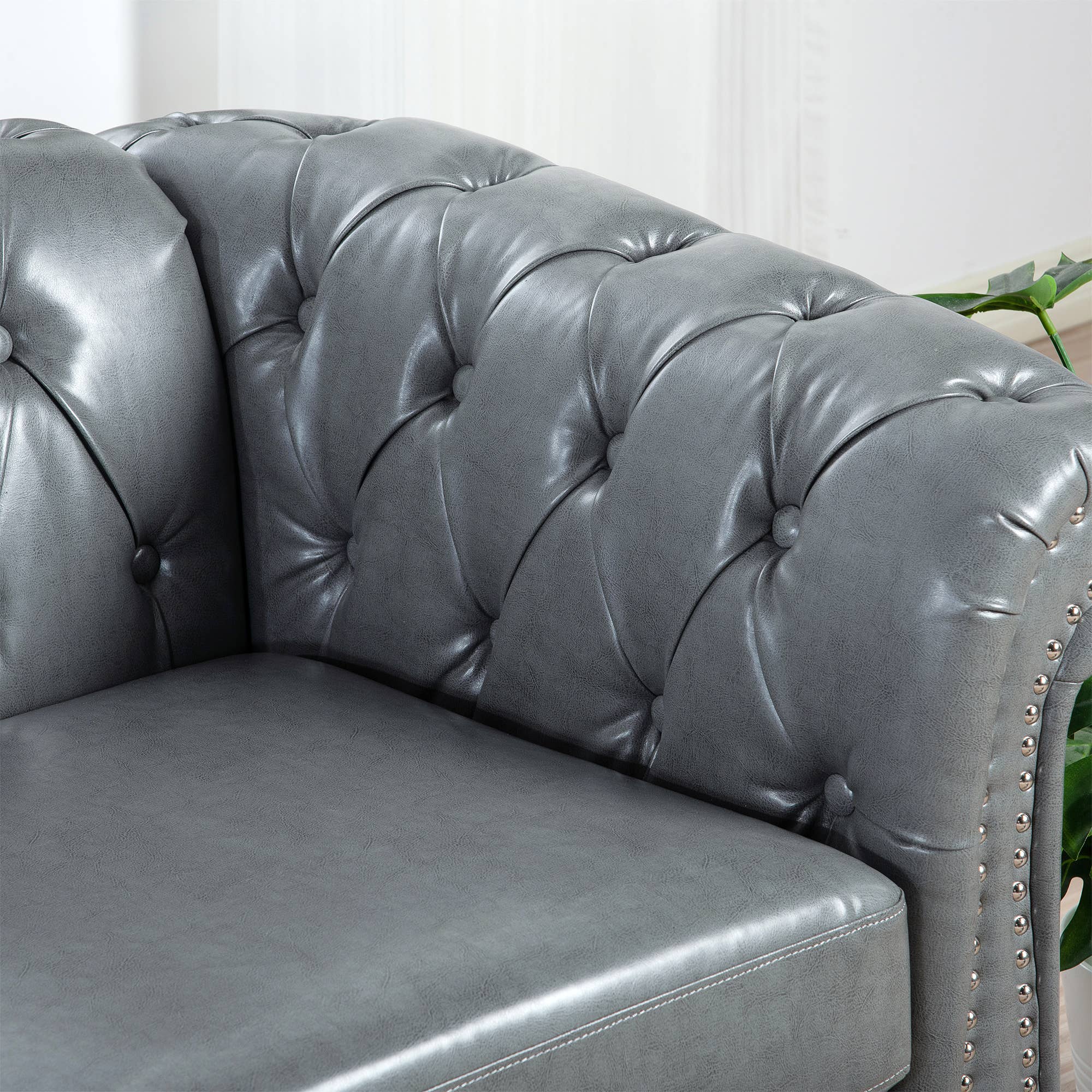 39F Inc. - Wholesale Chair - 84.65''BLACK PU Rolled Arm Chesterfield 3 Seater Sofa,6Color17