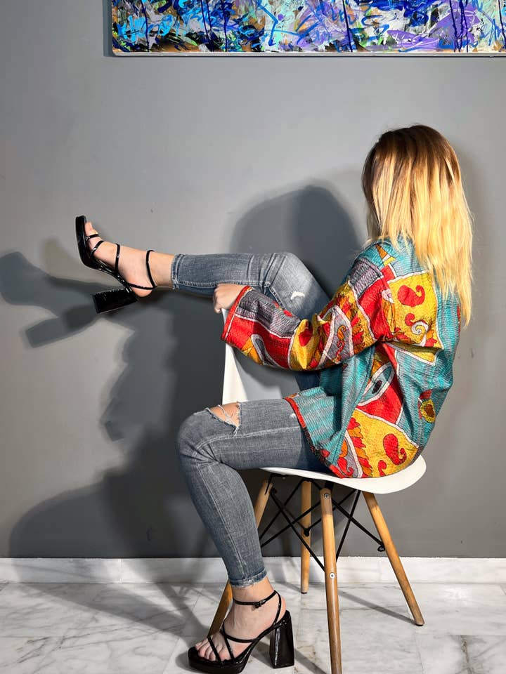 Kinomy - Vendita all'ingrosso Giacca - Donna - Giacca/kimono corta reversibile, kimono da donna in seta