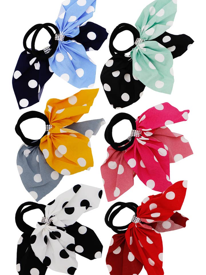 Corbatas de pelo brillantes con lazo de chifón y lunares de dos piezas para venta al por mayor de Cap Zone