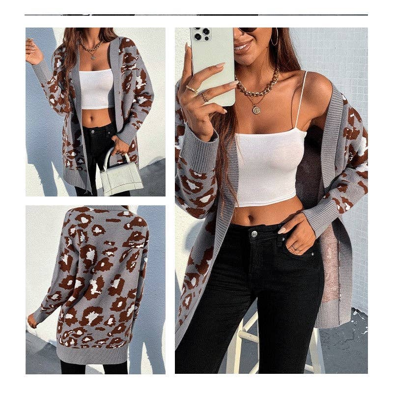 OceanusSwim – Cardigan - Mulher por atacado – Camisola Malha Comprida Leopardo Print Casaco5