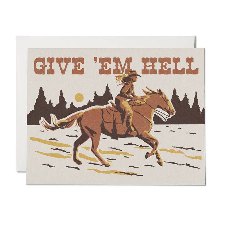 Give 'Em Hell encouragement greeting card for wholesale by Red Cap Cards