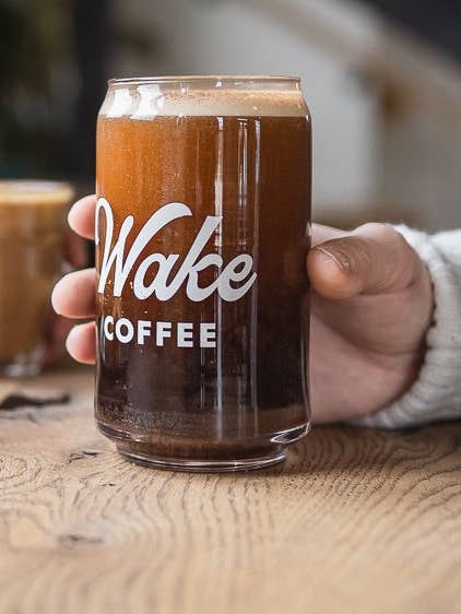 Wake Can Glass (16oz) for wholesale by Wake Coffee Roasters