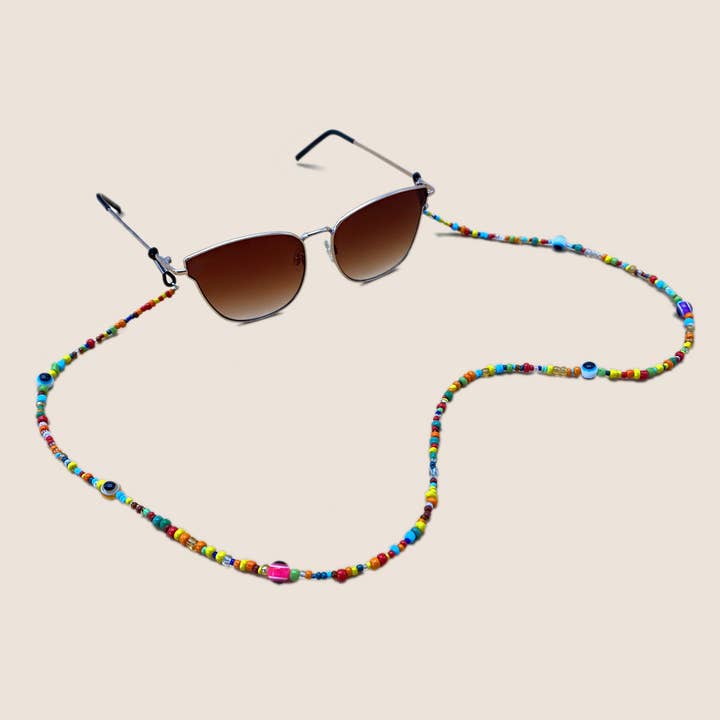 MULTICOLOR RAINBOW COLORED RICE BEADS GLASSES LANYARD_CWMM1167 for wholesale on Faire1