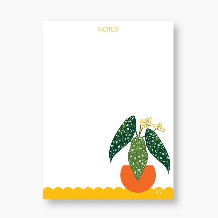 4 1/4 x 6 Notepad "Polka Dot Begonia" in compostable sleeve for wholesale by Amber Leaders Designs