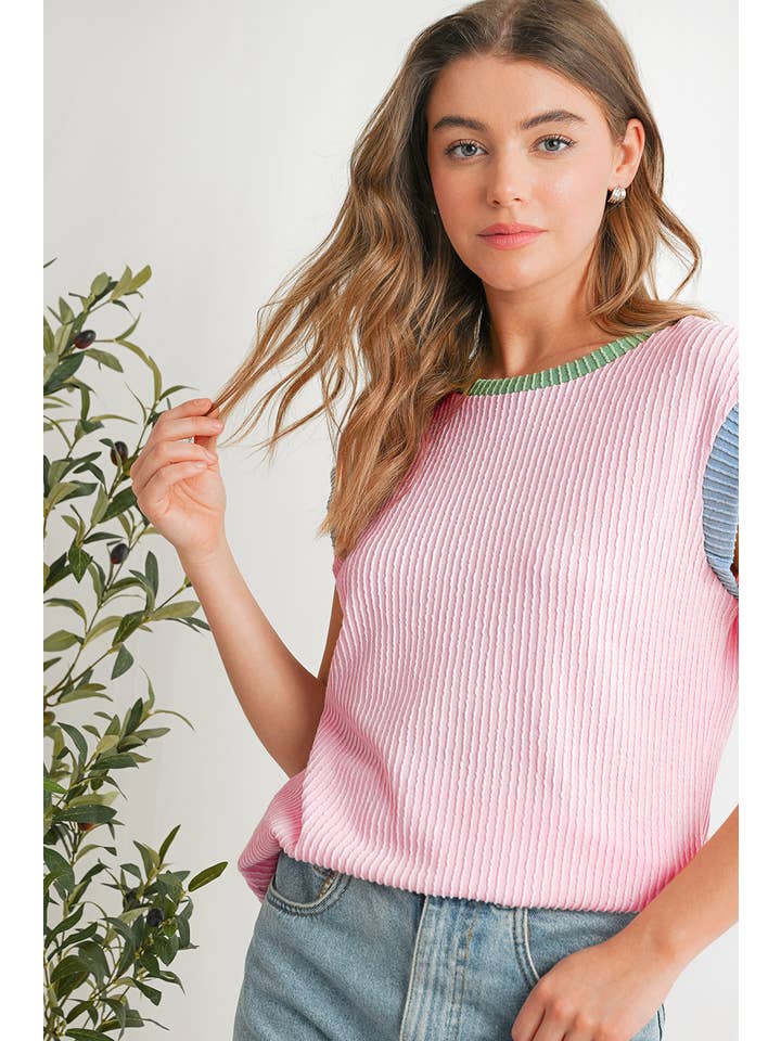 Aapparella - Wholesale Knit Top - Women's - Color Block Corded Knit Crew Neck Tee | S-XL