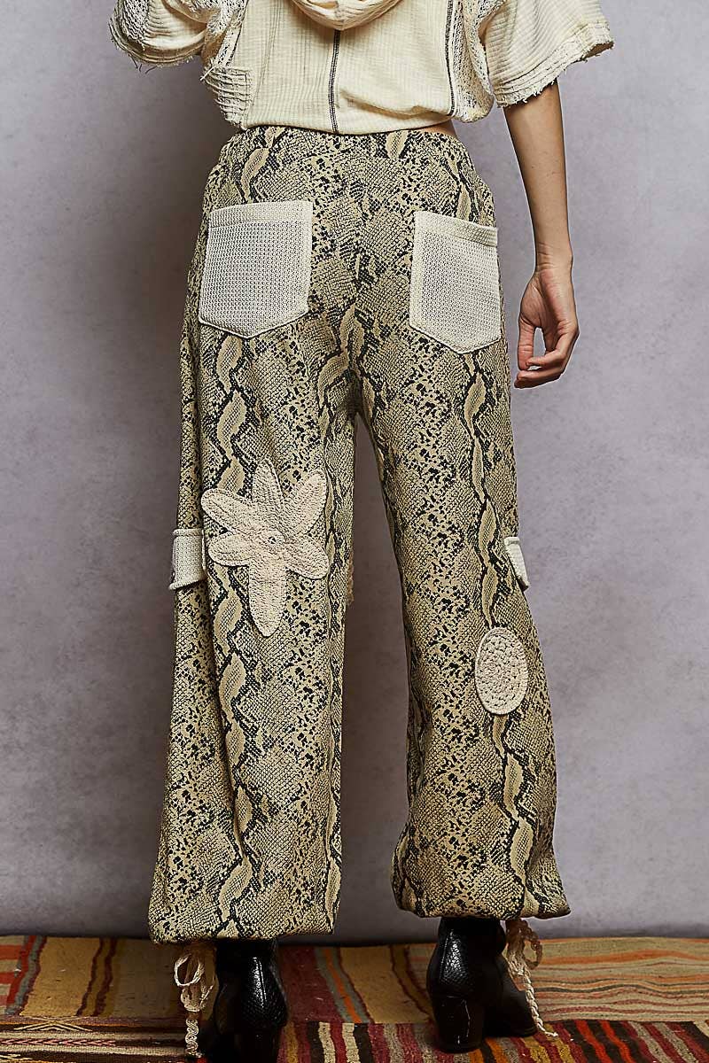 Pol Clothing - Wholesale Pants - Women's - Pleat Detail Floral Patchwork Cargo Pants18