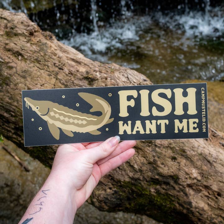 Camp Mustelid - Wholesale Sticker - Sturgeon "Fish Want Me" Bumper Sticker0