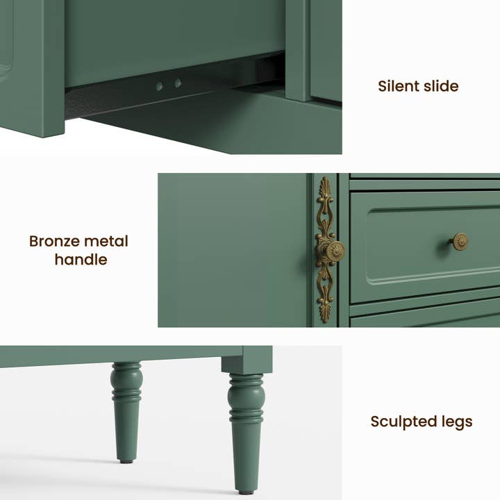 Heynemo - Wholesale Cabinet - Mid-Century Storage Cabinet with 2 Doors & 3 Drawers, Green2