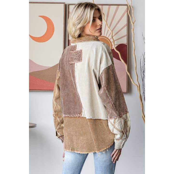 Oli&Hali - Wholesale Shirt Jacket/Shacket - Women's - WASHED CORDUROY COLORBLOCK BUTTON DOWN SHACKET