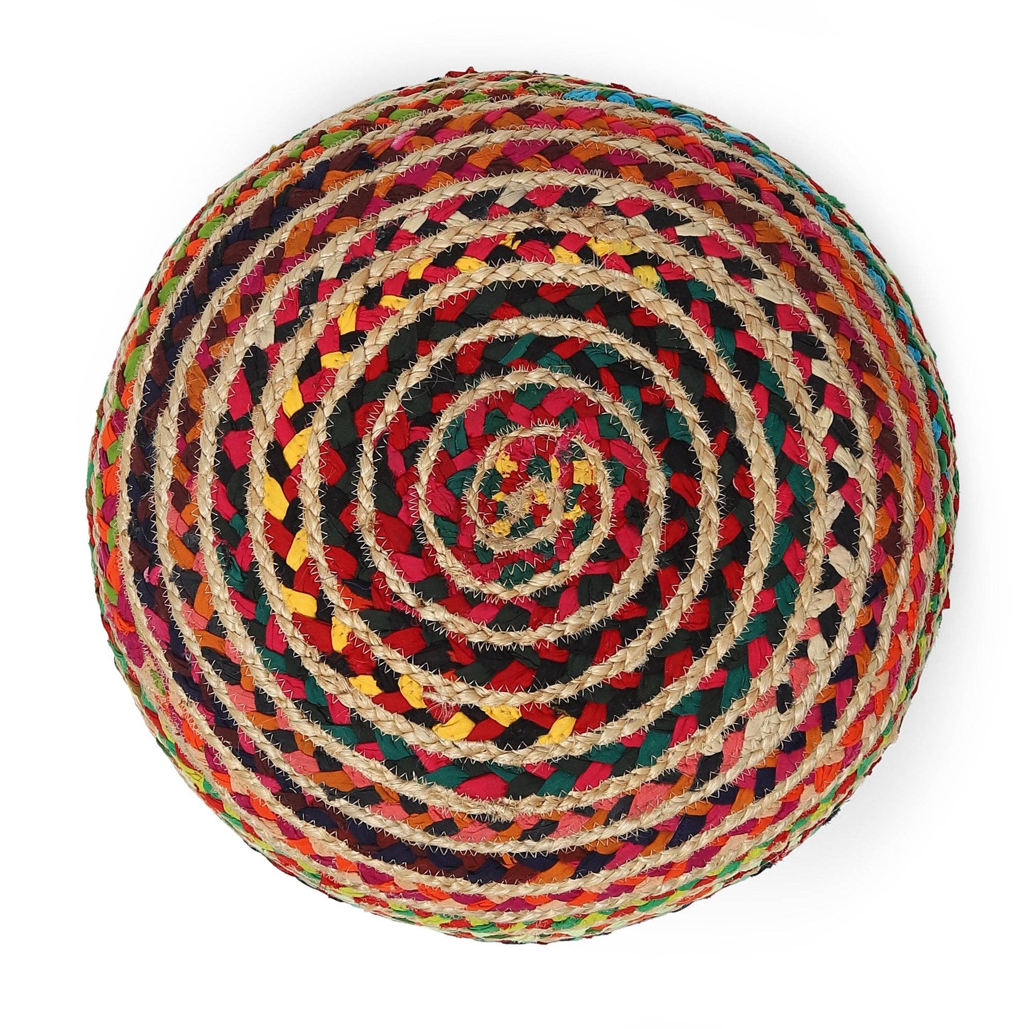 REDEARTH Round Pouf Jute and Cotton (19.5"x19.5"x14") Multi for wholesale on Faire4
