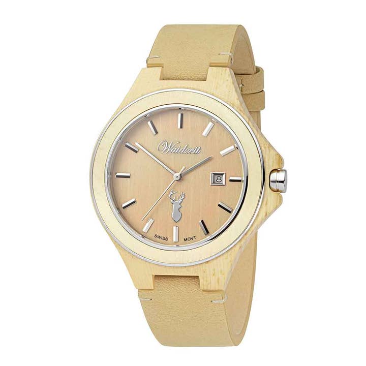 Men's pine watch with beige leather strap for wholesale by Waidzeit