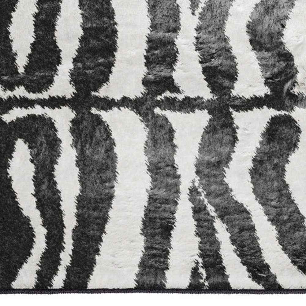 HomeRoots - Wholesale Area Rug - 2' X 3' Black and White Zebra Print Shag Non Skid Area Rug2
