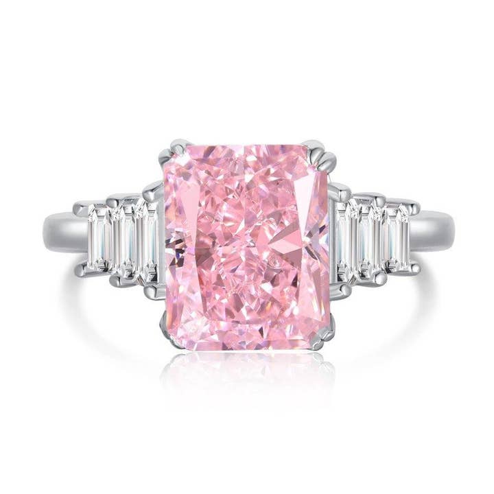 925 Sterling Silver Pink Created CZ Cushion Fashion Ring for wholesale by FCJ Jewelry LLC