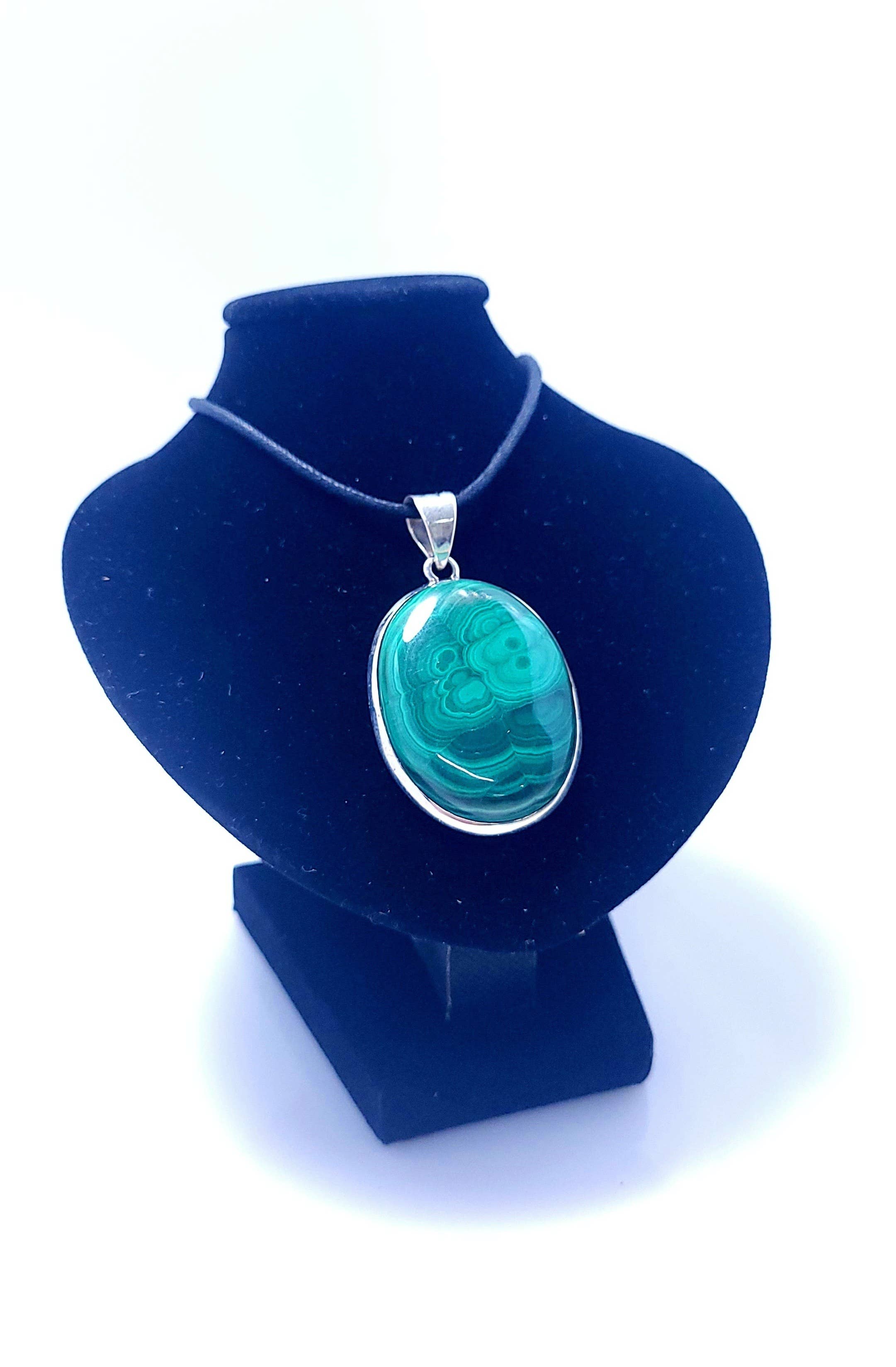 WLM - Wholesale Individual Charm/Pendant - Silver Framed Malachite Pendant 4G0